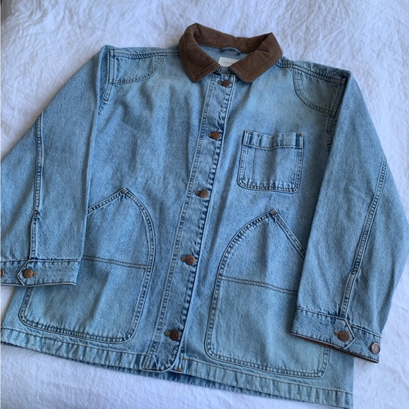 NWT Doen Pascual Cotton Denim Jean Corduroy Collar Barn Jacket Deveraux Wash - Picture 8 of 14